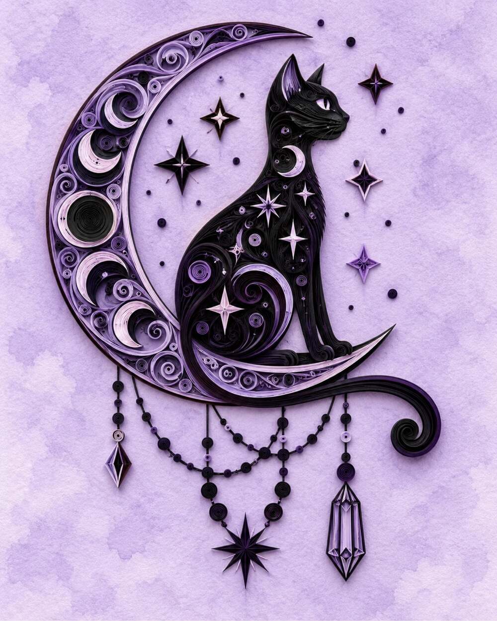 8x10 Black Framed Black Cat & Crescent Moon Art Print